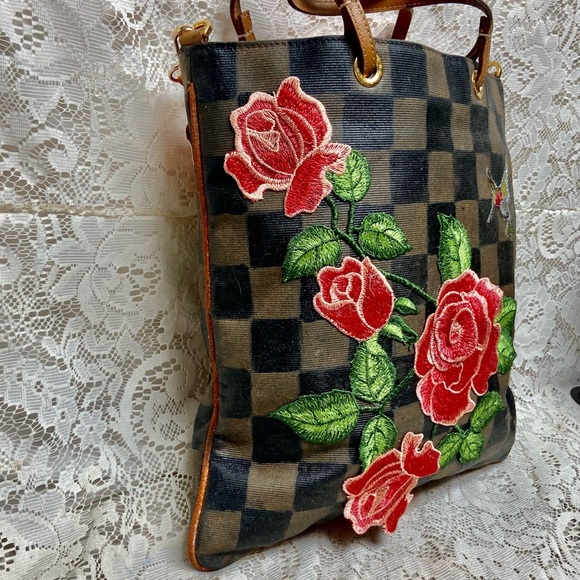 Authentic Fendi, Checkered Handbag Tote 13in x 13in - Picture 9 of 16